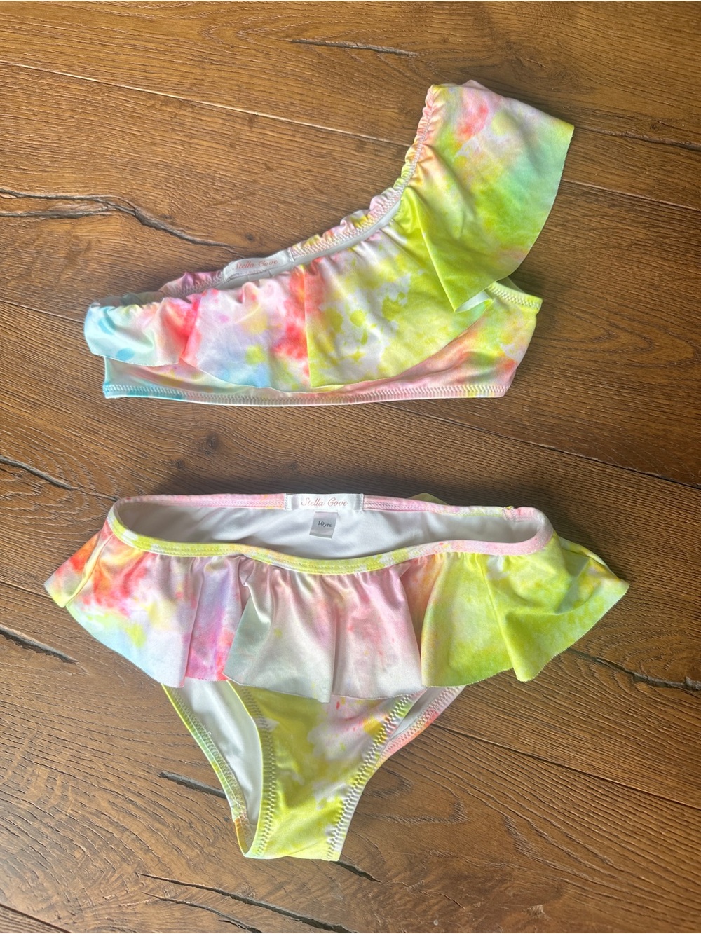 Stella Cove Pastel Tie-Dye Ruffle Bikini - Yellow, Pink, Blue